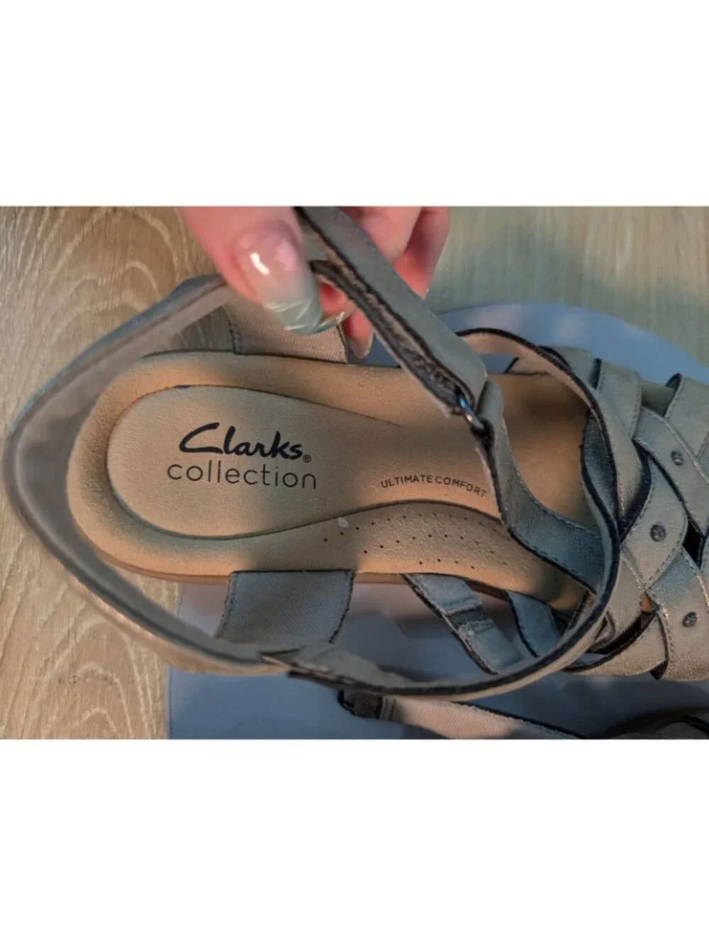 Clarks Elizabelle Sea Fisherman Leather Sandals Gray Riptape size 8 Comfort